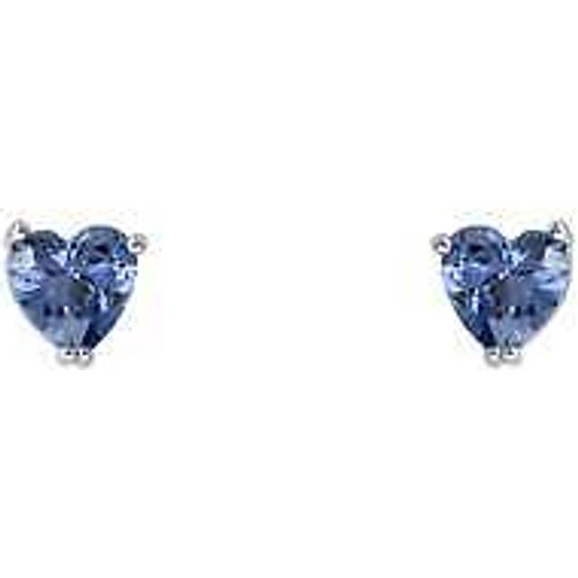 Asscher Cut Heart Stud Earrings Silver Tanzanite - Blue - One Size