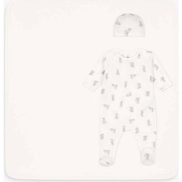 Petit Bateau Baby 3 Piece Gift Set, Marshmallow/Grey