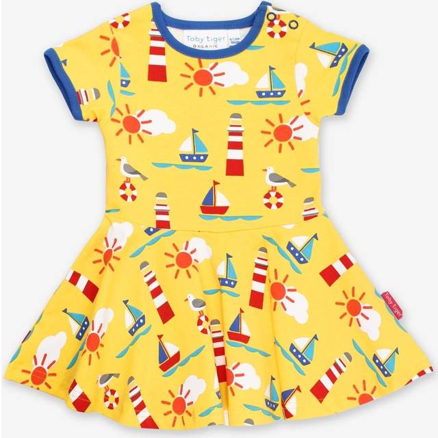Organic Seaside Print SS Skater Dress - 6-12m / 80cm