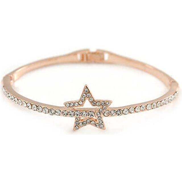 Delicate crystal star bangle bracelet in rose gold tone metal - 18cm l