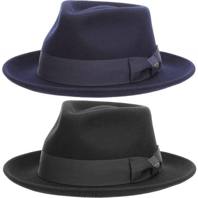 Mens or womens 100% wool felt fedora hat trilby hats in black, navy blue - scala
