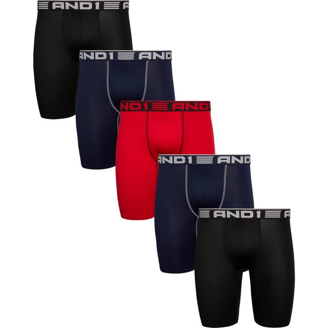 AND1 Men 's Underwear - 5 Pack Long Leg Performance Compression Boxer Briefs S-3XL  Size Small  Black/Red/Navy Blue