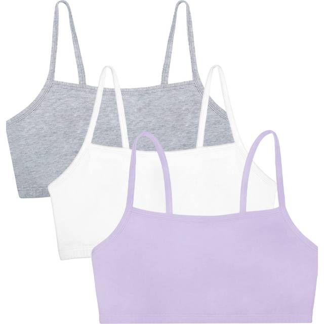 Fruit of the Loom Womens Spaghetti Strap Cotton Pull Over 3 Pack Sports Bra  Lilac Whisper/White/Grey Heather  32