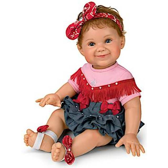 The Ashton-Drake Galleries Little Rhinestone Cowgirl Baby Doll by Ping Lau  18 inches  Poseable with Real Touch Vinyl Skin (White  Red  Blue  Pink)