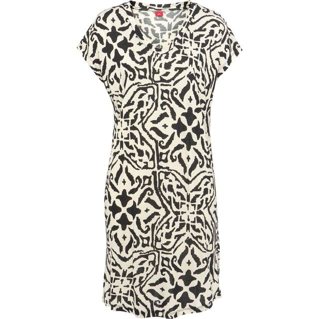 s.Oliver V-Neck Jersey Midi Nightdress - Black Print