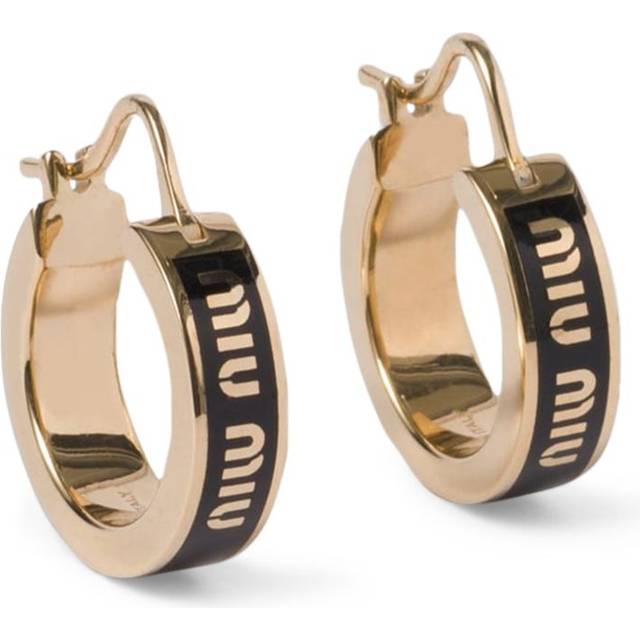 Miu Miu Enamelled Logo Hoop Earrings - Black - One size