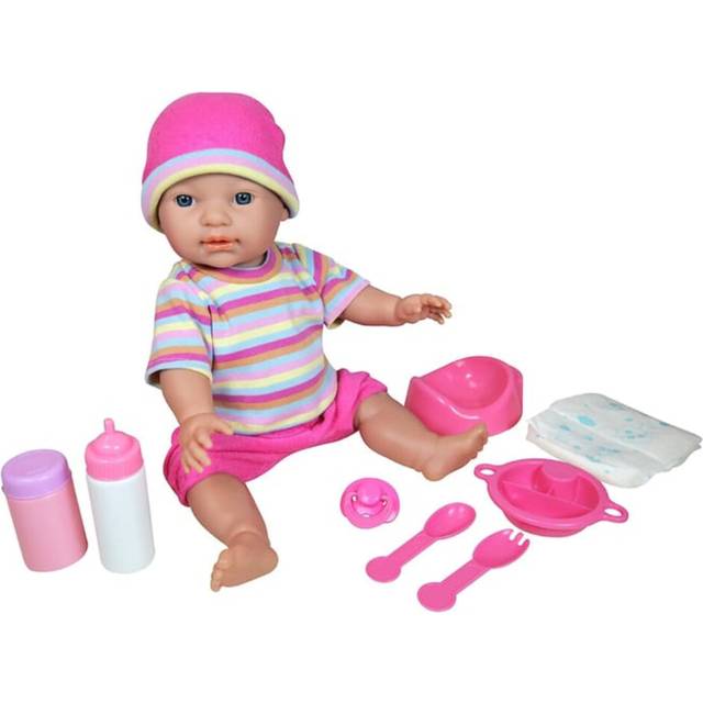 Lissi Pippi Baby Doll with Drink & Wet, Pink Outfit with Multicolor Striped Top