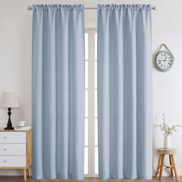 Chyhomenyc Bennet Aqua Blue Curtains 96 Inches Long 2 Panels  Faux Linen Textured Semi Sheer Airy Light Filtering Soft Privacy Farmhouse Curtain Drape