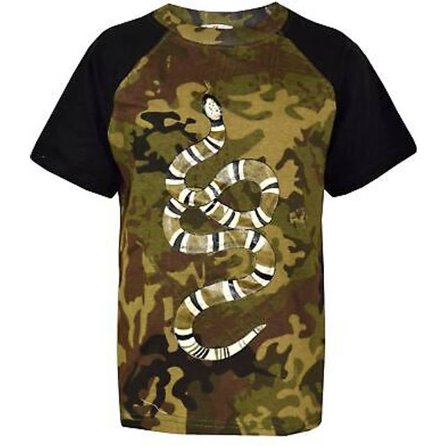 (5-6 Years, Camo Green & Black) Kids Boys Green & Black Snake Print T-Shirt 5-13 Yr