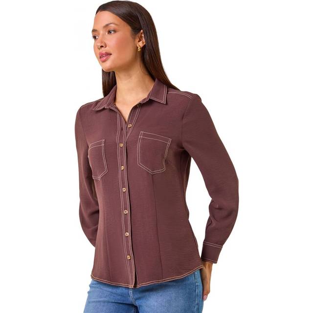 Button Up Pocket Detail Collar Shirt - Chocolate - 20