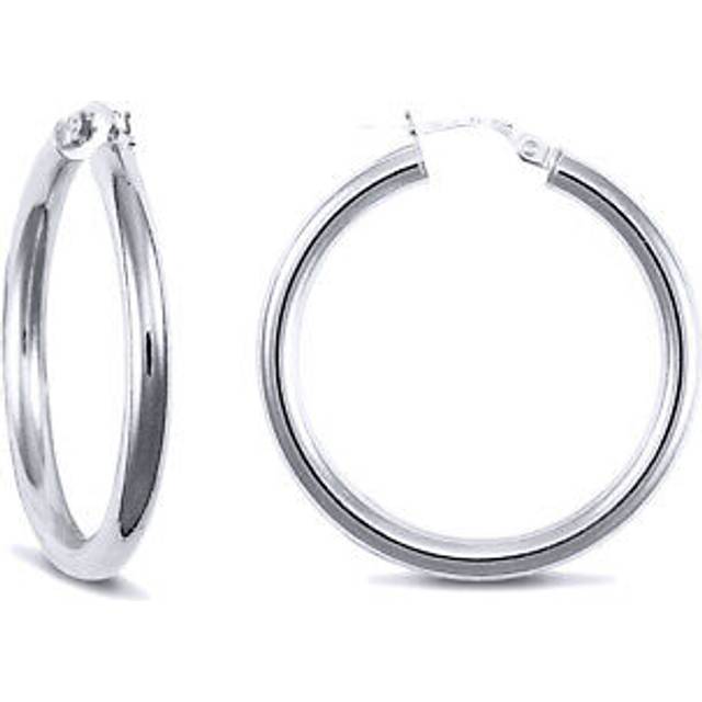 Jewelco London Sterling Silver Polished  Hoop Earrings - 3mm - 3cm - AER006C
