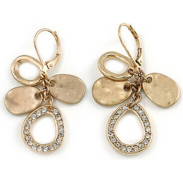 Vintage inspired teardrop crystal, hammered drop earrings in matte gold finish