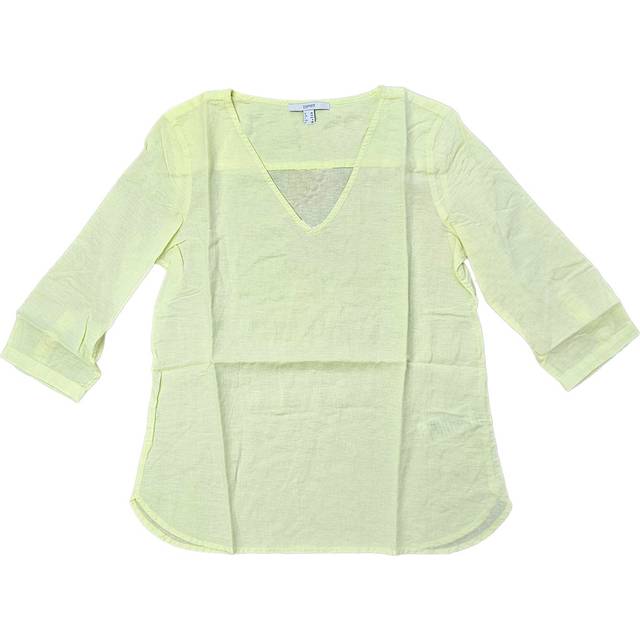 ESPRIT Damen Sommer-Bluse 3/4-Ärmel Leinen-Bluse mit V-Ausschnitt 040EE1F315 760 Gelb