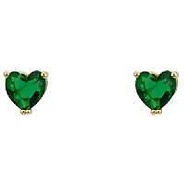 Asscher Cut Heart Stud Earrings Gold Emerald - Green - One Size