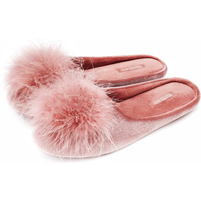 BCTEX COLL Women's Cozy Velvet Memory Foam House Slipper Ladies Fuzzy Bedroom Slipper Non-slip Sole Pink 11-12