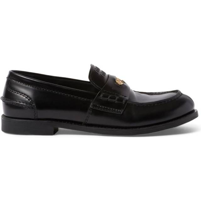 Miu Miu Brushed-Leather Embossed Loafers - Black - 36