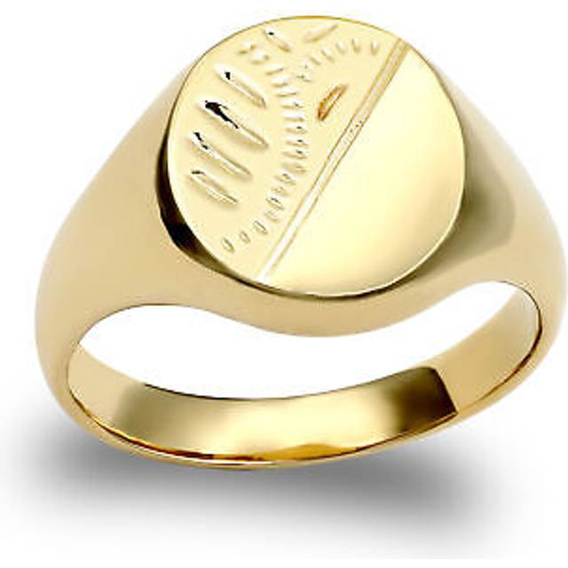(T) Jewelco London Men's Solid 9ct Yellow Gold Diamond Cut Oval Signet Ring