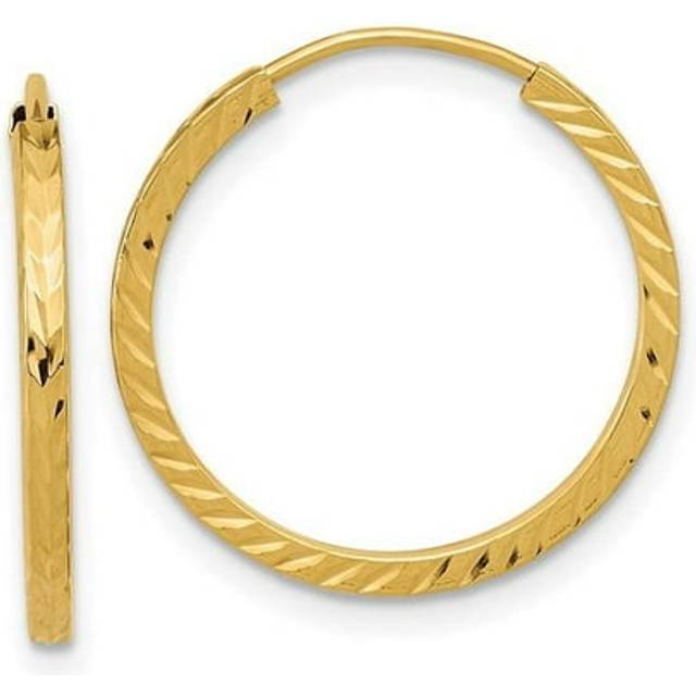 14K Yellow Gold Diamond-Cut Square Tube Endless Hoop Earrings