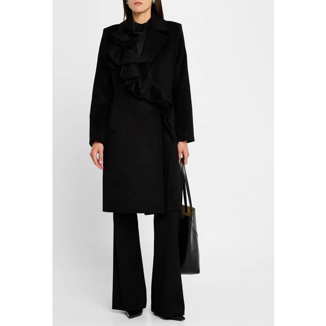 Alora Ruffle Brushed Wool Coat - BLACK - X-Large