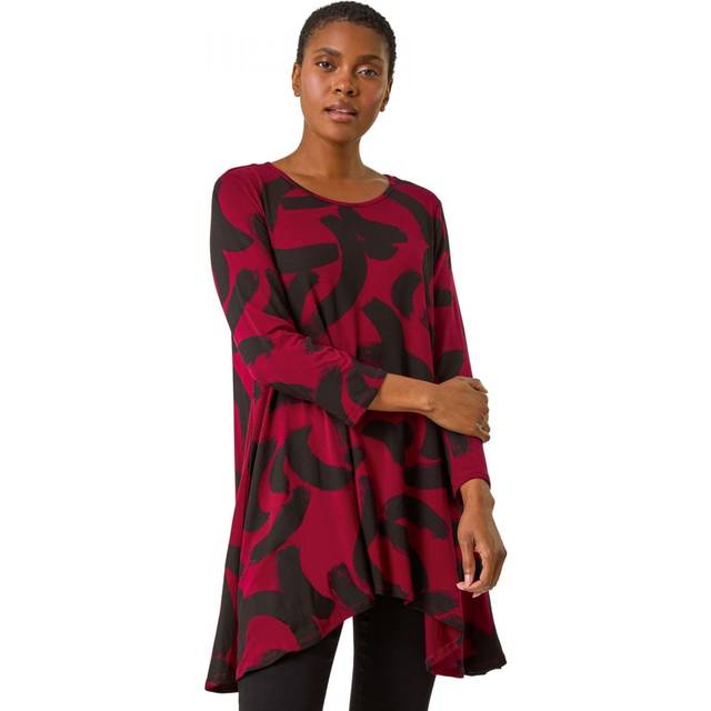 Roman Wine Brush Print Hanky Hem Top - Size 12