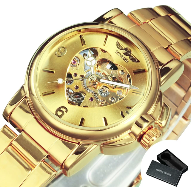 Womens gold skeleton watch elegant automatic fashion watches 24hr fast delivery