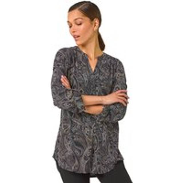 Roman Ochre Textured Paisley Print Stretch Blouse - Size 10