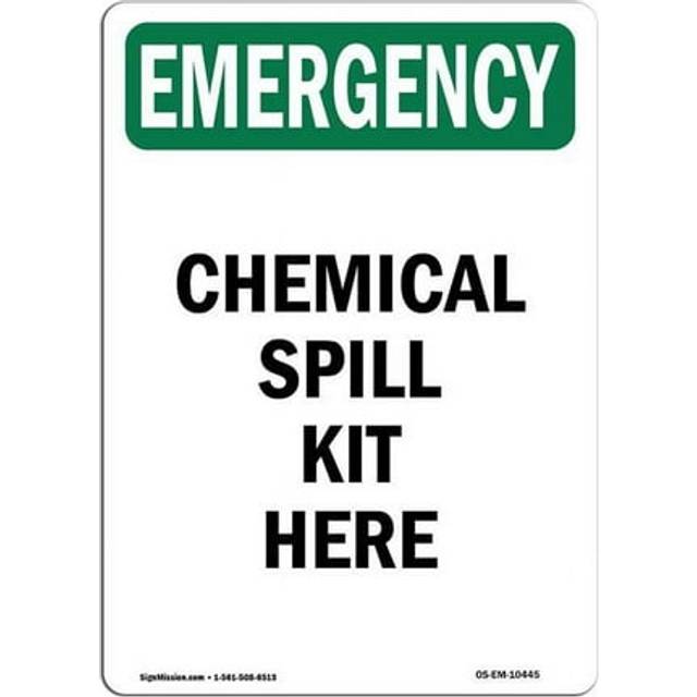 SignMission OS-EM-A-710-V-10445 7 x 10 in. OSHA Emergency Sign - Chemical Spill Kit Here