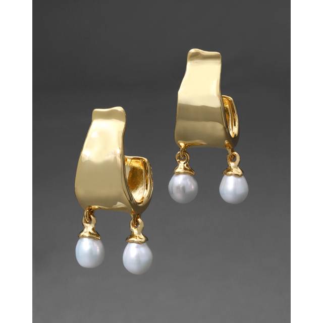 Alexis Bittar Perla Freshwater Pearl Drop Hoop Earrings in Gold | Statement Jewelry from Alexis Bittar (One Size)