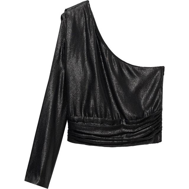 Mango Metallic One Shoulder Blouse, Black