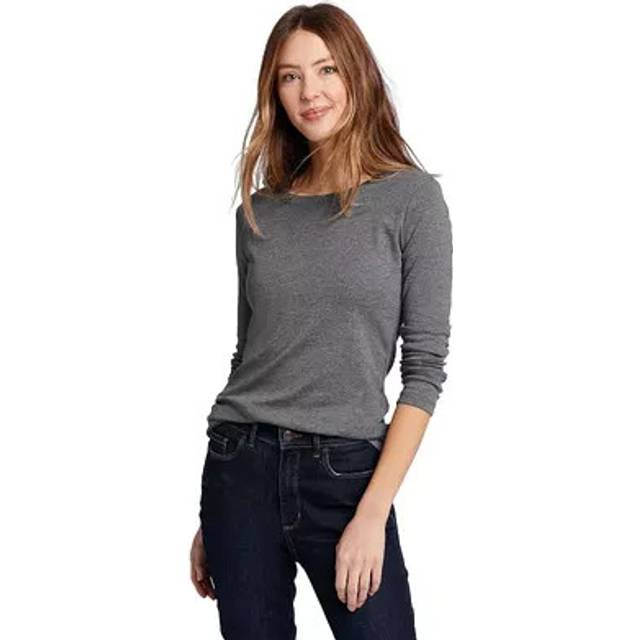 Eddie Bauer Women's Favorite Long-Sleeve V-Neck T-Shirt  Med HTR Gray