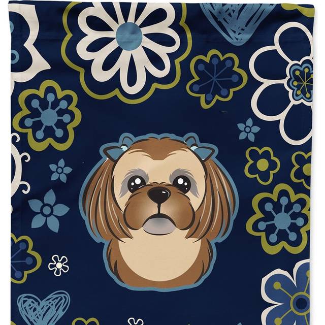 Caroline's Treasures BB5100GF Blue Flowers Chocolate Brown Shih Tzu Garden Size outdoor-flags