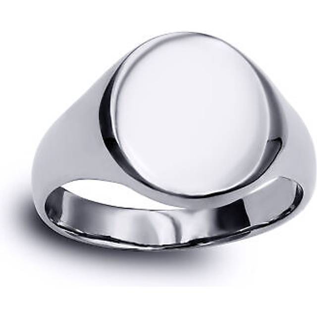(N) Jewelco London Solid Rhodium-plated 925 Sterling Silver Polished Round Oval Signet Ring - ARN117