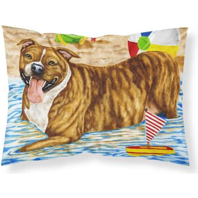 """""Caroline's Treasures Beach Bum Staffie Fabric Standard Pillowcase AMB1338PILLOWCASE  Multicolor"""""