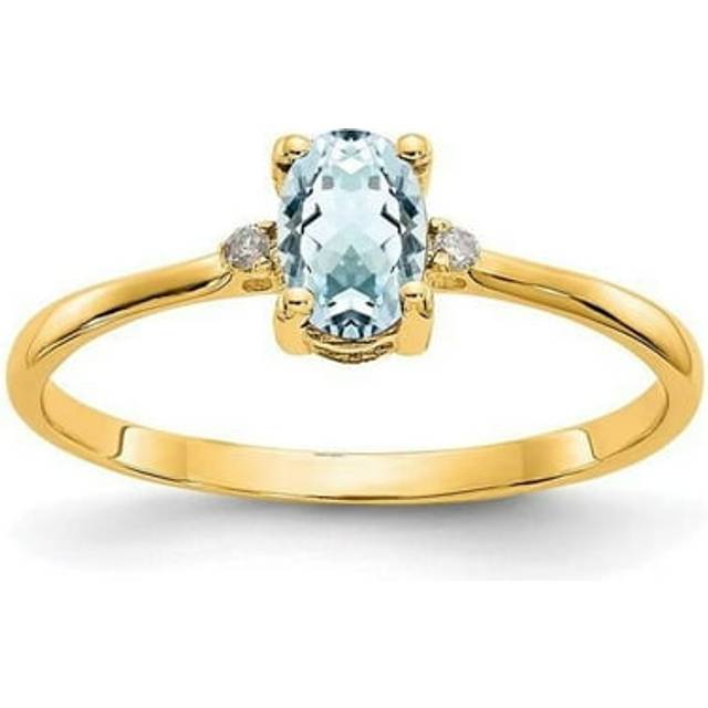 14K Yellow Gold Diamond & Aquamarine Birthstone Ring - Size 6