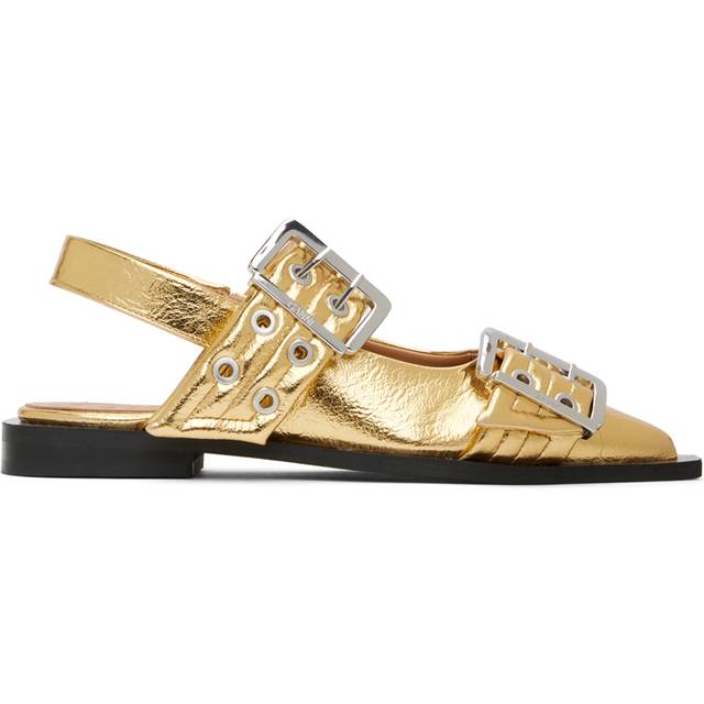GANNI Gold Feminine Buckle Ballerina Flats - 339 Gold - IT 36