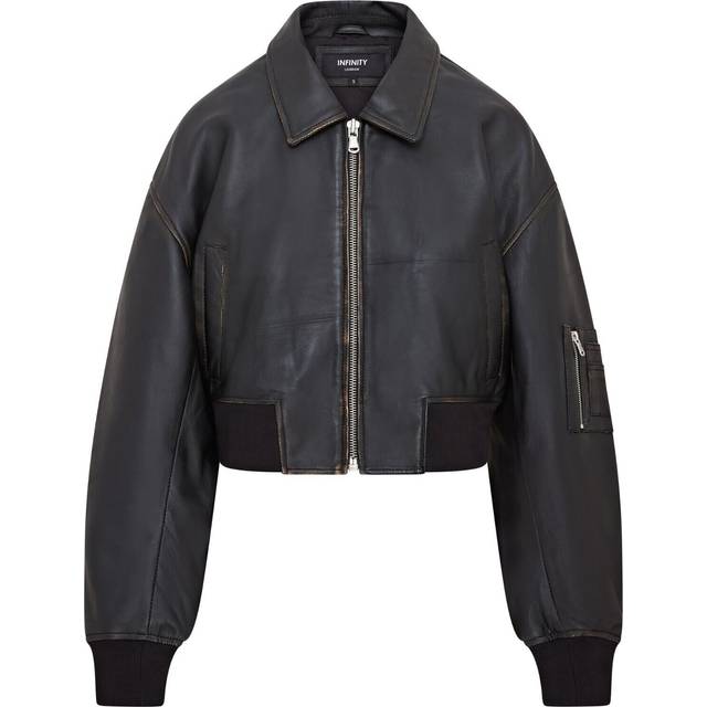 Infinity Leather Womens Oversized MA-1 Bomber Jacket - Black - Size 8 UK