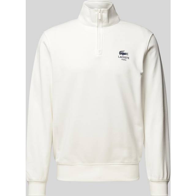 Lacoste White High Neck Zip-Up Print Sweatshirt - 2XL