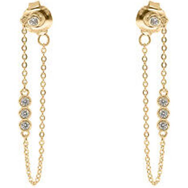 Jewelco London Ladies Solid 9ct Yellow Gold Cubic Zirconia Solitaire Trilogy Shoulder Duster Chain Drop Earrings - JER827