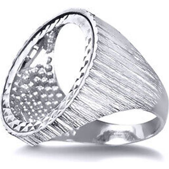 (U) Jewelco London Men's Solid 925 Silver Ribbed Barked Full Sovereign Mount Ring