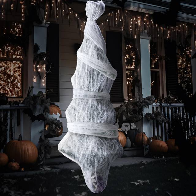 JOYIN 183 cm halloween hängande kokong för halloween dekorationer utomhus, liv storlek lik rekvisita skrämmande skelett kroppsdekor kyrkogård halloween hemsökt hus, hängande utomhusdekorationer