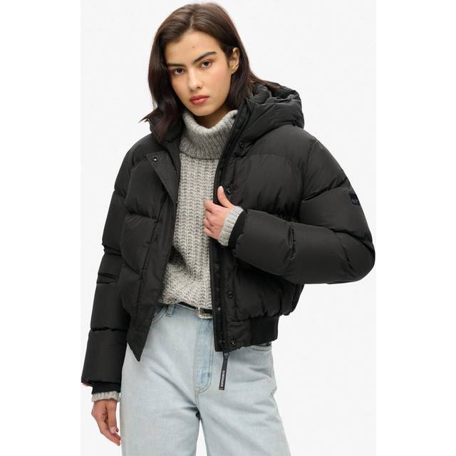 Superdry Hooded Sports Puffer Bomber Jacket, Black