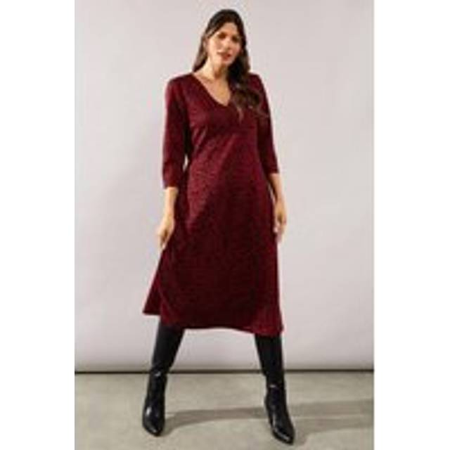 Wallis womens midi dress red animal jacquard v-neck 3/4 sleeve ponte