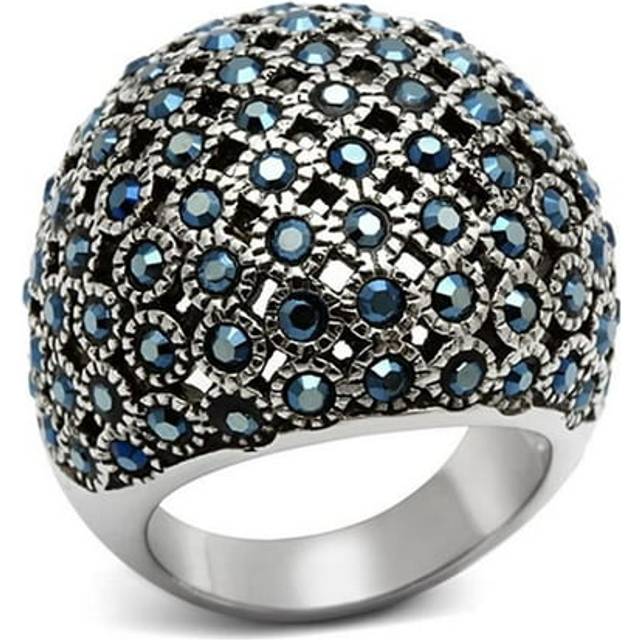 Alamode TK1143-5 High Polished No Plating Stainless Steel Ring with Top Grade Crystal, Aquamarine AB - Size 5