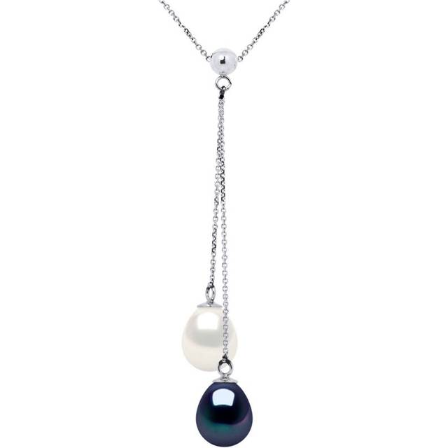 Diadema Womens - Necklace You & Me - 2 Real Freshwater Pearls - Black and White - Gold - One Size