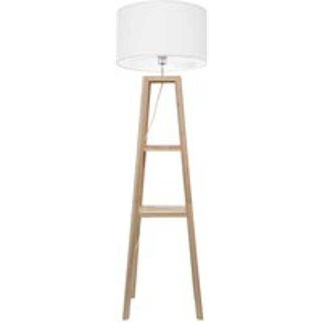 Wakefield Two Storage Shelf Wooden Floor Lamp with White Fabric Shade