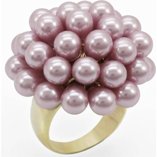 Alamode 1W051-7 Gold Brass Ring with Synthetic Pearl, Light Amethyst - Size 7