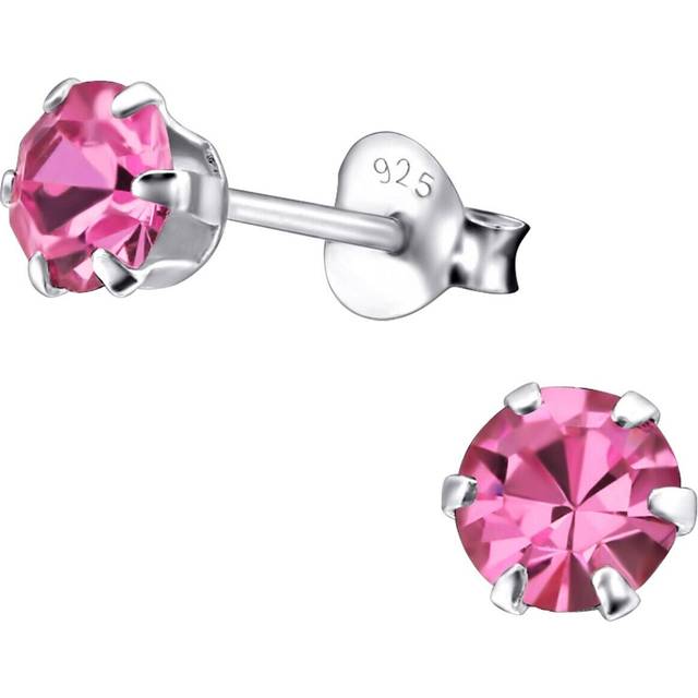 Rose pink crystal claw set sterling silver stud earrings 5mm