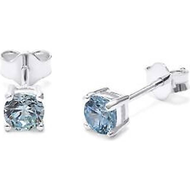 Sterling Silver Aquamarine Cz Birthstone 4mm Stud Earrings