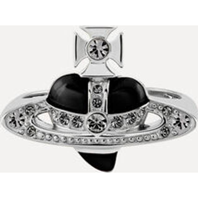 Vivienne Westwood New Diamante Heart Ring Platinum / Black Silver / Cubic Zirconia / Enamel Unisex - XS