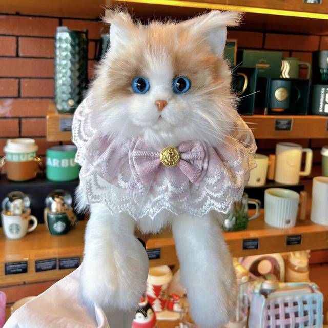 (Pink Collar) Beautifully Crafted Plush Cat Doll Soft Long Fur Kitty Toy For Kids And Collectors